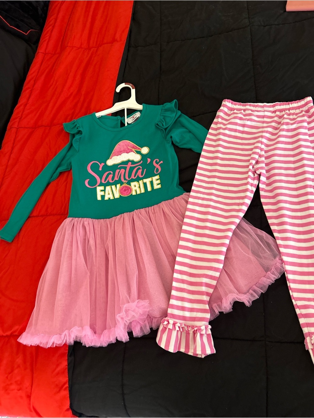 Girl 6/6x Santa's Favorite Green & Pink Tutu Dress Set - Kids Holiday Costume